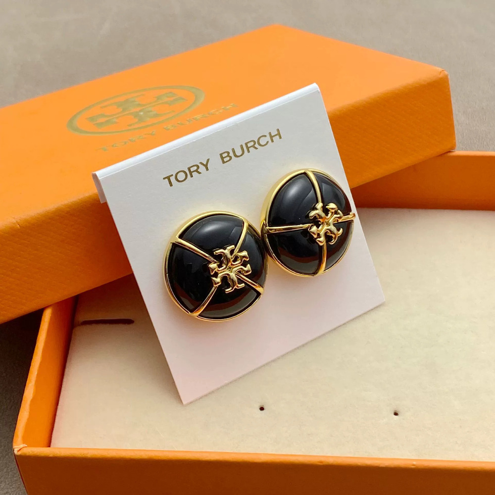 Tory Burch Button Enamel Droplet Earrings Silver Post